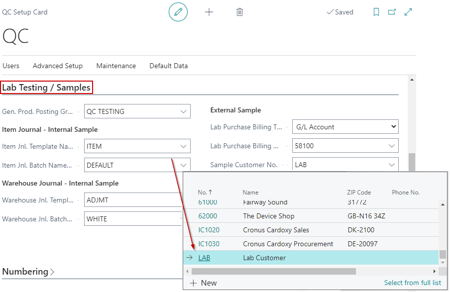 Create Lab Samples Customer