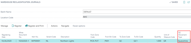 Move Inventory into a Quarantine Zone with the Warehouse Reclassification Journal